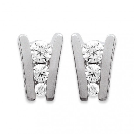Boucles d'oreilles en argent 925/000 rhodié puces pavé 3 pierres zirconium obrillant-bijoux