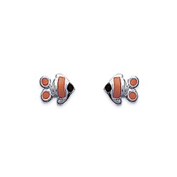 Boucles d'oreilles enfants puces en argent 925/000 poisson clown en émail obrillant-bijoux