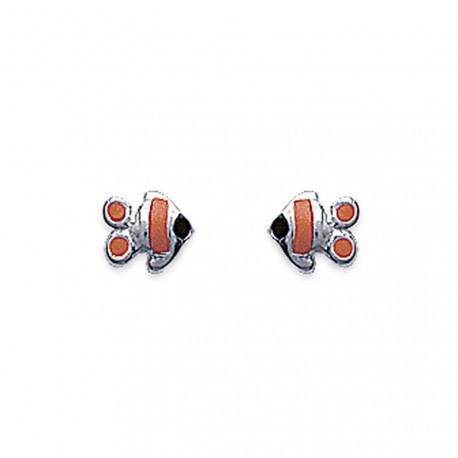 Boucles d'oreilles enfants puces en argent 925/000 poisson clown en émail obrillant-bijoux