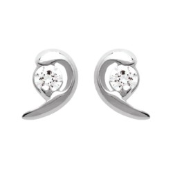 Boucles d'oreilles puces en argent 925/000 rhodié virgule pierre en zirconium blanc obrillant-bijoux