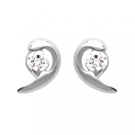 Boucles d'oreilles puces en argent 925/000 rhodié virgule pierre en zirconium blanc obrillant-bijoux