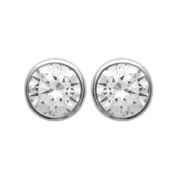 Puces d'oreilles en argent 925/000 rhodié pierre sertie clos 6 mm en zirconium blanc obrillant-bijoux