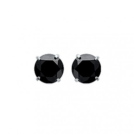 Puces d'oreilles en argent 925/000 rhodié pierre sertie griffes 6 mm en zirconium noir obrillant-bijoux