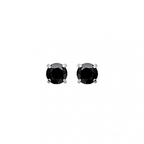 Puces d'oreilles en argent 925/000 rhodié pierre sertie griffes 4 mm en zirconium noir obrillant-bijoux