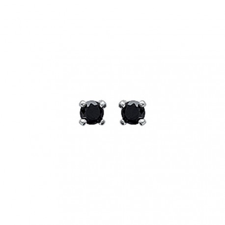 Puces d'oreilles en argent 925/000 rhodié pierre sertie griffes 3 mm en zirconium noir obrillant-bijoux
