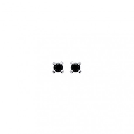 Puces d'oreilles en argent 925/000 rhodié pierre sertie griffes 2 mm en zirconium noir obrillant-bijoux