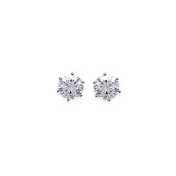 Puces d'oreilles en argent 925 rhodié pierre ronde 4 mm en zirconium blanc 6 griffes obrillant-bijoux
