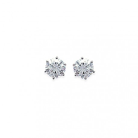 Puces d'oreilles en argent 925 rhodié pierre ronde 4 mm en zirconium blanc 6 griffes obrillant-bijoux