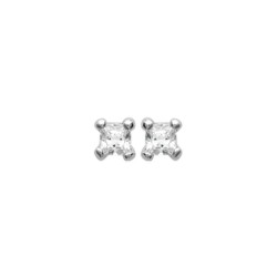 Puces d'oreilles en argent 925 rhodié pierre carré 2 mm en zirconium blanc