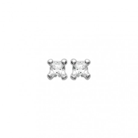 Puces d'oreilles en argent 925 rhodié pierre carré 2 mm en zirconium blanc