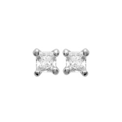 Puces d'oreilles en argent 925 rhodié pierre carré 3 mm en zirconium blanc