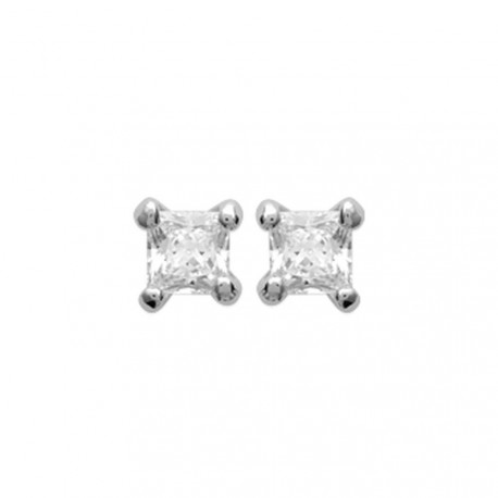 Puces d'oreilles en argent 925 rhodié pierre carré 3 mm en zirconium blanc