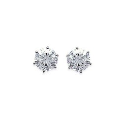 Puces d'oreilles en argent 925 rhodié pierre ronde 5 mm en zirconium blanc 6 griffes obrillant-bijoux