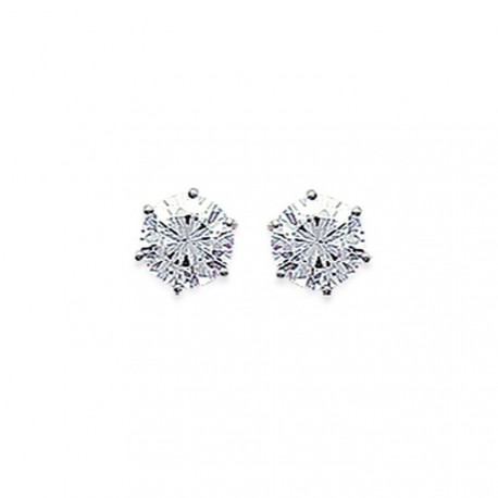 Puces d'oreilles en argent 925 rhodié pierre ronde 5 mm en zirconium blanc 6 griffes obrillant-bijoux