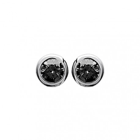 Puces d'oreilles en argent 925/000 rhodié pierre sertie clos en zirconium noir obrillant-bijoux