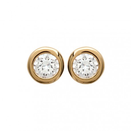 Boucles d'oreilles puces plaqué or pierre sertie zirconium blanc 4 mm obrillant-bijoux