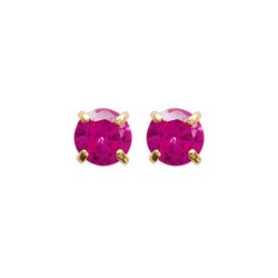 Boucles d'oreilles puces plaqué or pierre ronde zirconium rose 4 mm obrillant-bijoux