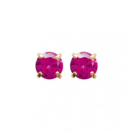 Boucles d'oreilles puces plaqué or pierre ronde zirconium rose 4 mm obrillant-bijoux