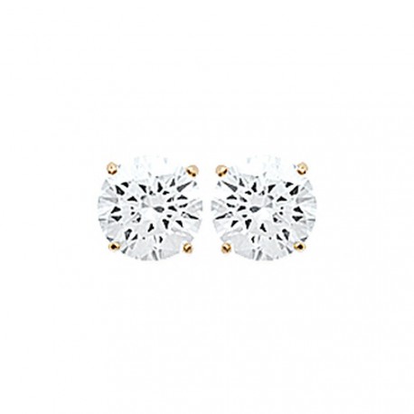 Boucles d'oreilles puces plaqué or pierre ronde zirconium blanc 6 mm obrillant-bijoux