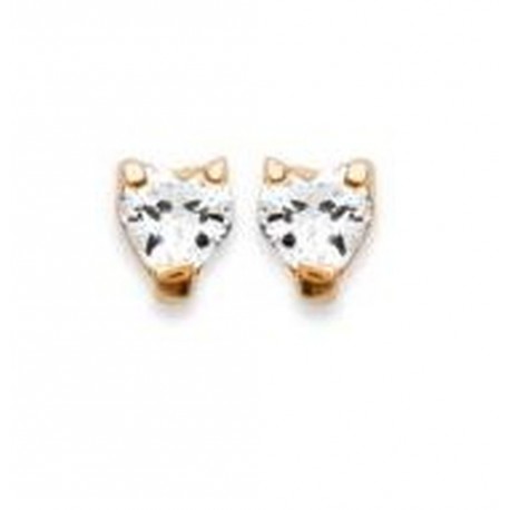 Puces d'oreilles en plaqué or pierre coeur en oxyde de zirconium blanc Obrillant-bijoux