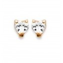 Puces d'oreilles en plaqué or pierre coeur en oxyde de zirconium blanc
