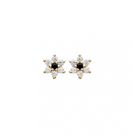Boucles d'oreilles puces plaqué or étoile pavé zirconium blanc pierre noire obrillant-bijoux
