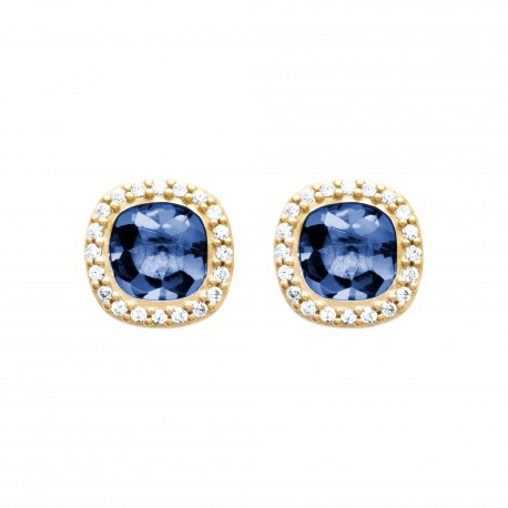Puces d'oreilles en plaqué or carré pierre en cristal bleu pavé en zirconium obrillant-bijoux
