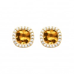 Puces d'oreilles en plaqué or carré pierre en cristal orangé pavé en zirconium obrillant-bijoux