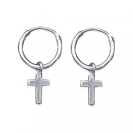 Créoles argent 925 croix pendante 12 mm obrillant-bijoux