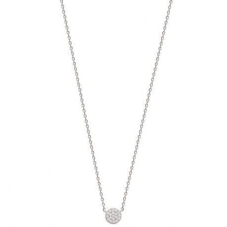 Collier en argent 925/000 rhodié pastille cercle pavé en pierres zirconium blanc obrillant-bijoux