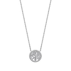 Collier en argent 925/000 rhodié anneau arbre de vie pavé en zirconium blanc obrillant-bijoux