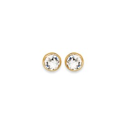 Boucles d'oreilles puces plaqué or pierre ronde cristal blanc 4 mm obrillant-bijoux