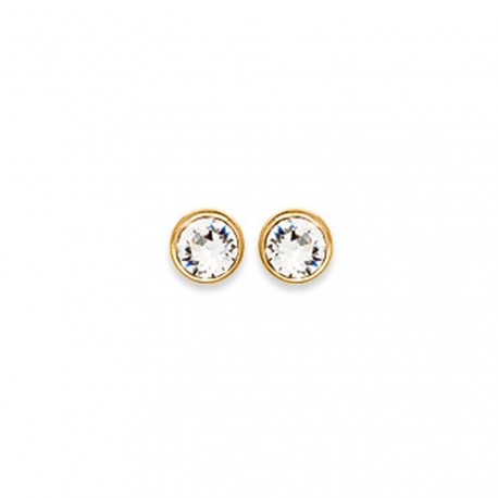 Boucles d'oreilles puces plaqué or pierre ronde cristal blanc 4 mm obrillant-bijoux
