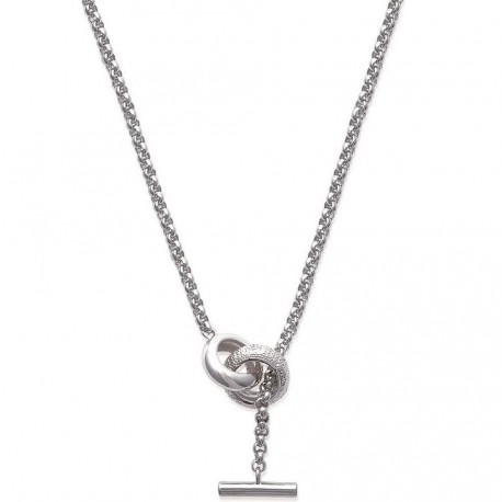 Collier en argent 925/000 rhodié anneaux entrelacé pavé zirconium fermoir cabillaud obrillant-bijoux