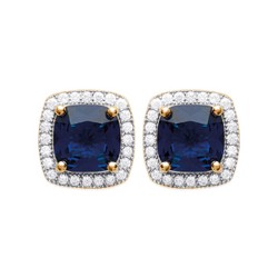 Boucles d'oreilles puces plaqué or style royal cristal bleu pavé zirconium obrillant-bijoux