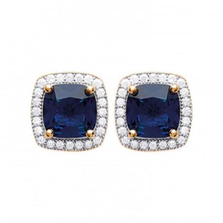 Boucles d'oreilles puces plaqué or style royal cristal bleu pavé zirconium obrillant-bijoux