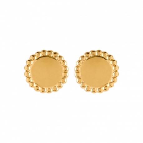 Puces d'oreilles en plaqué or rond pastille perlée obrillant-bijoux