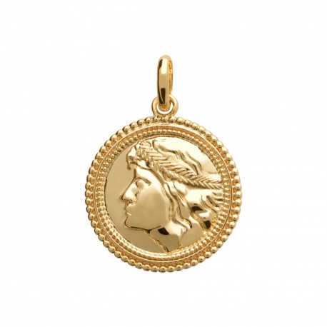 Pendentif en plaqué or médaille ronde tête de Romain obrillant-bijoux