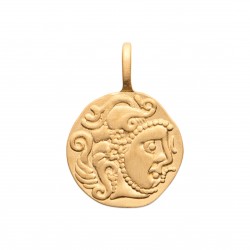 Pendentif en plaqué or médaille visage style antique et artisanal obrillant-bijoux