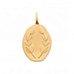 Pendentif en plaqué or médaille ovale feuilles de laurier style artisanal obrillant-bijoux
