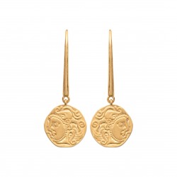 Boucles d'oreilles en plaqué or médailles visages style antique et artisanal obrillant-bijoux