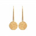 Boucles d'oreilles en plaqué or médailles visages style antique et artisanal