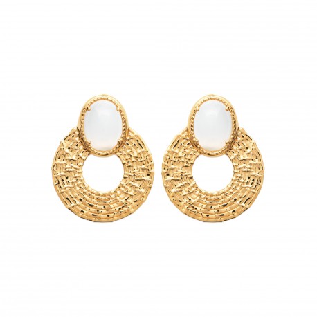 Boucles d'oreilles en plaqué or anneaux et pierres de lune obrillant-bijoux