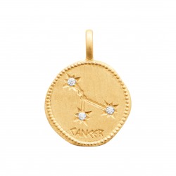Pendentif en plaqué or médaille signe du zodiaque latin Cancer et zirconium Obrillant-Bijoux