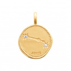 Pendentif en plaqué or médaille signe du zodiaque latin bélier et zirconium Obrillant-Bijoux