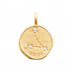 Pendentif en plaqué or médaille signe du zodiaque latin poisson et zirconium Obrillant-Bijoux