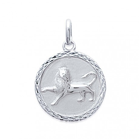 Pendentif argent 925 rhodié médaille ciselée lion Obrillant-Bijoux