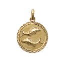 Pendentif plaqué or médaille ciselée signe Poisson