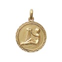 Pendentif plaqué or médaille ciselée signe Verseau