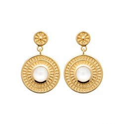 Boucles d'oreilles en plaqué or anneau ciselé et pierre de lune Obrillant-Bijoux